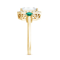 Certified 7X9 mm Moissanite Emerald Cut Engagement Ring with Emerald