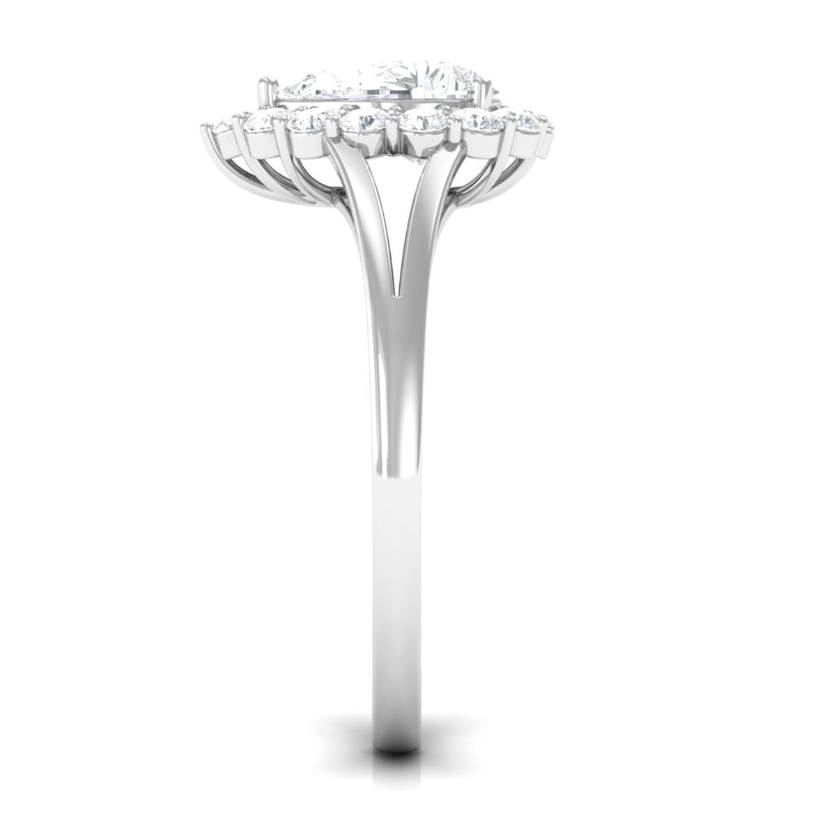 Zircon Pear Halo Engagement Ring with Split Shank