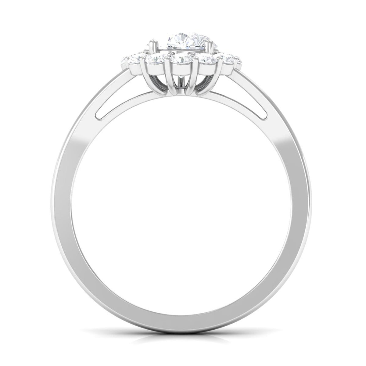 Zircon Pear Halo Engagement Ring with Split Shank