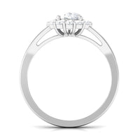 Zircon Pear Halo Engagement Ring with Split Shank
