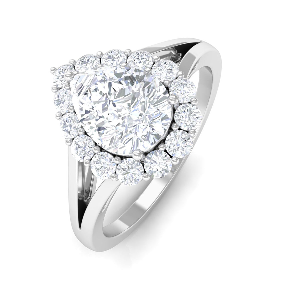 Zircon Pear Halo Engagement Ring with Split Shank