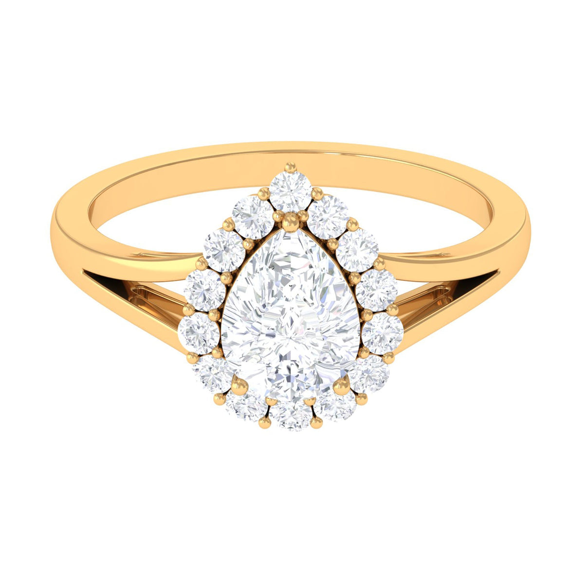 Zircon Pear Halo Engagement Ring with Split Shank