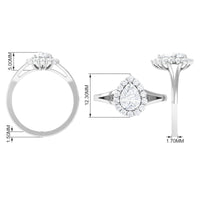 Zircon Pear Halo Engagement Ring with Split Shank