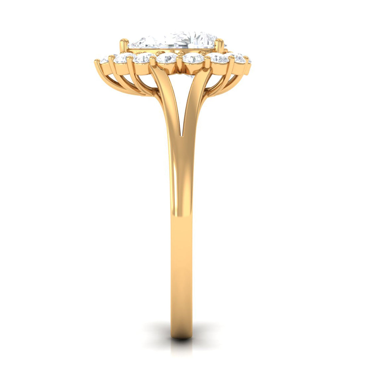 Zircon Pear Halo Engagement Ring with Split Shank