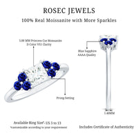 Moissanite Princess Cut Engagement Ring With Lab Grown Blue Sapphire