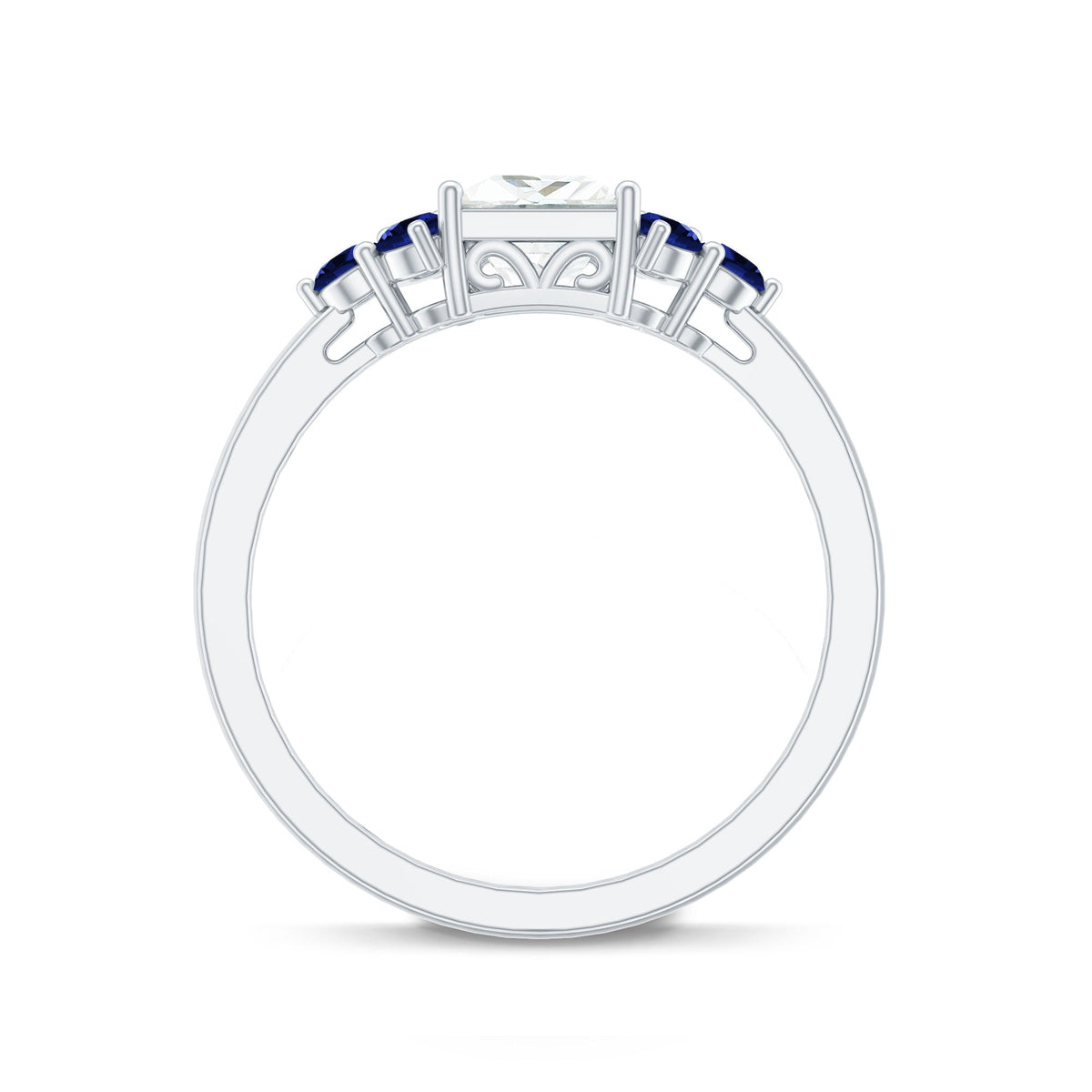 Moissanite Princess Cut Engagement Ring With Lab Grown Blue Sapphire