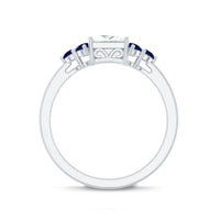 Moissanite Princess Cut Engagement Ring With Lab Grown Blue Sapphire