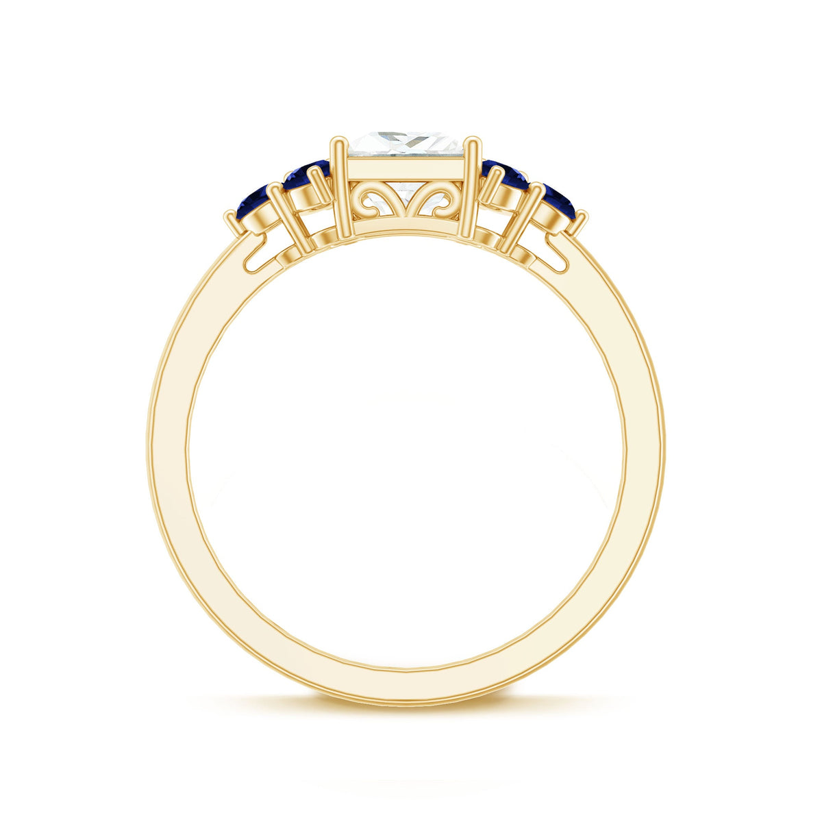Moissanite Princess Cut Engagement Ring With Lab Grown Blue Sapphire