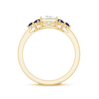 Moissanite Princess Cut Engagement Ring With Lab Grown Blue Sapphire