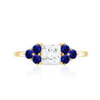 Moissanite Princess Cut Engagement Ring With Lab Grown Blue Sapphire