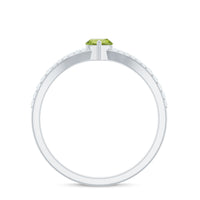 Natural 0.7 Carat Marquise Shape Peridot Promise Ring with Diamond Split Shank