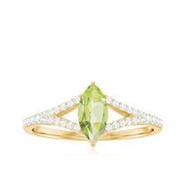 Natural 0.7 Carat Marquise Shape Peridot Promise Ring with Diamond Split Shank