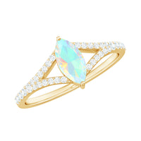 Natural Opal Marquise Engagement Ring with Diamond Split Shank