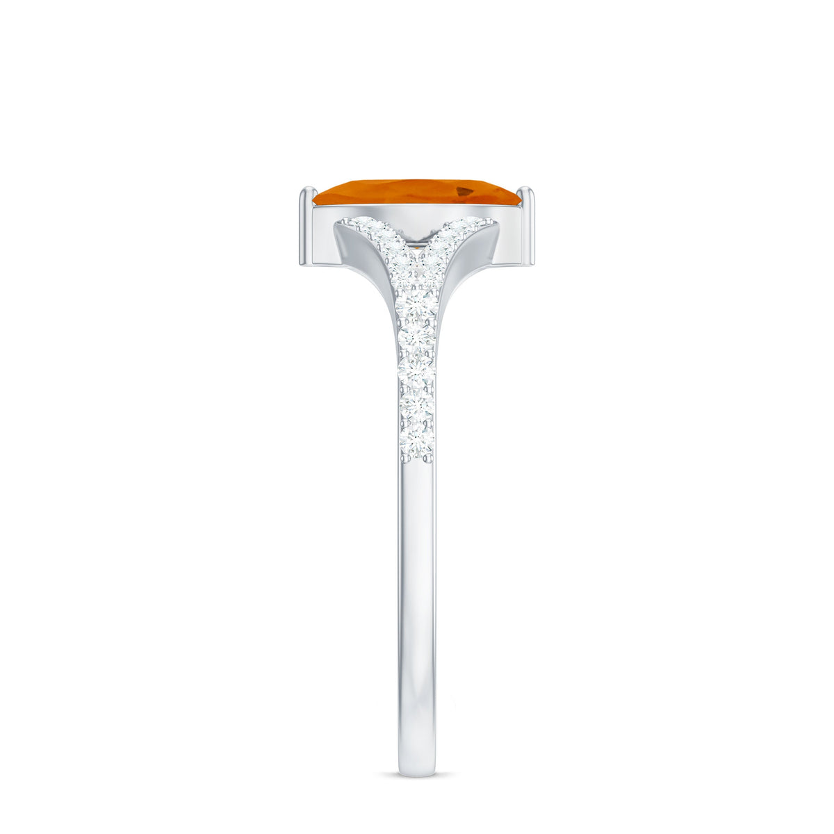 Marquise fire opal split shank engagement ring with diamond accents by Rosec Jewels, showcasing the vibrant stone and elegant setting.