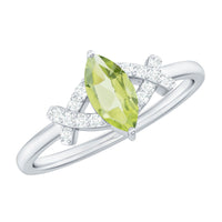 Certified Real 0.7 Carat Marquise Peridot Promise Ring with Diamond
