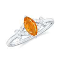 19N-1/2 Carat Fire Opal Marquise Solitaire Ring with Diamond, showcasing the elegant ring design in a close-up shot.