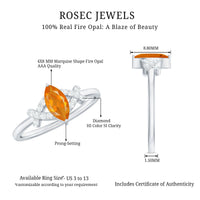 Rosec Jewels 1/2 carat fire opal marquise solitaire ring with diamond, featuring a striking orange gemstone and elegant band.