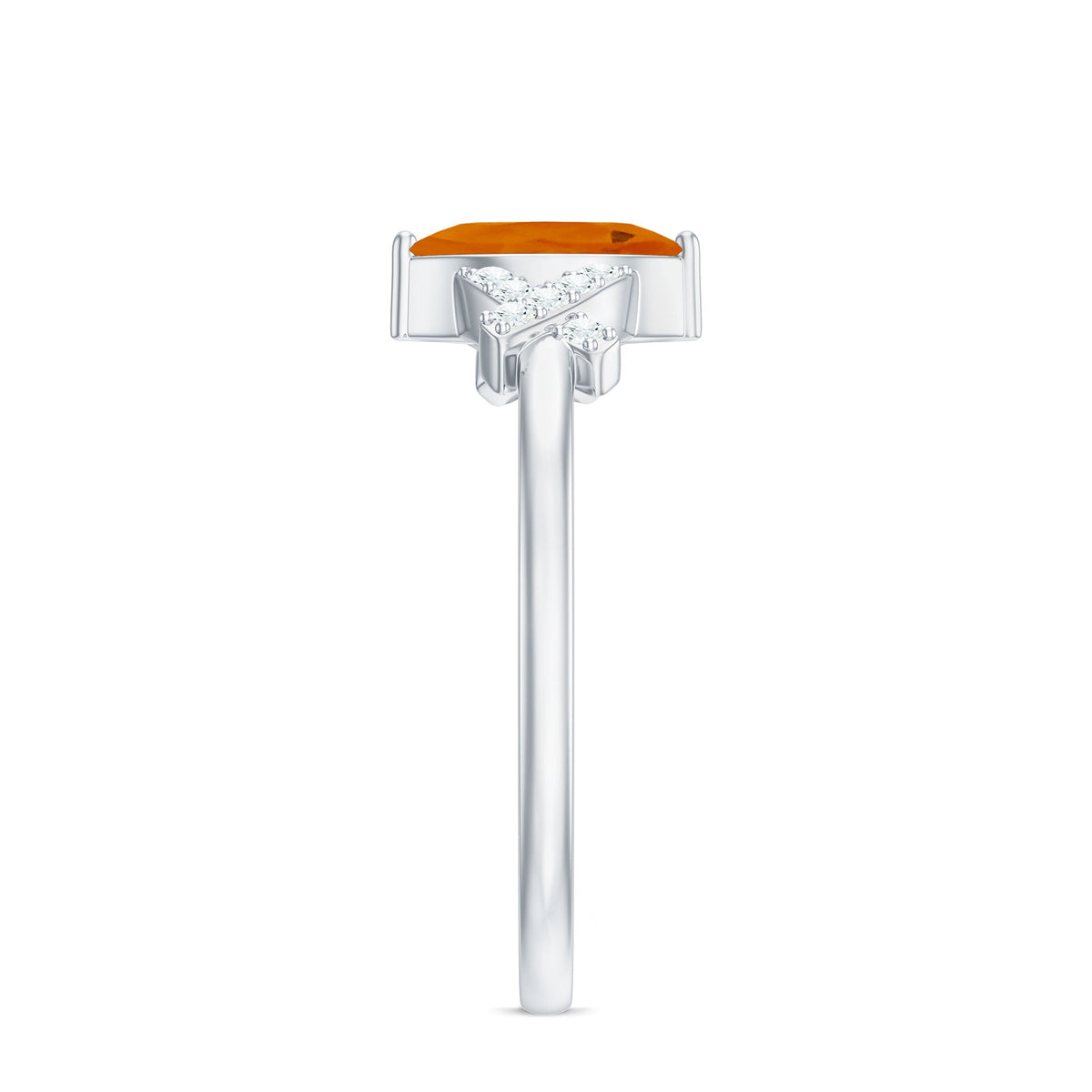 Rosec Jewels 1/2 carat fire opal marquise solitaire ring with diamond accent showcasing the elegant gemstone and fine band detail.