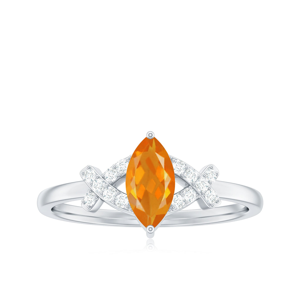 Rosec Jewels 1/2 carat fire opal marquise solitaire ring with diamond accent, showcasing the elegant gemstone setting.