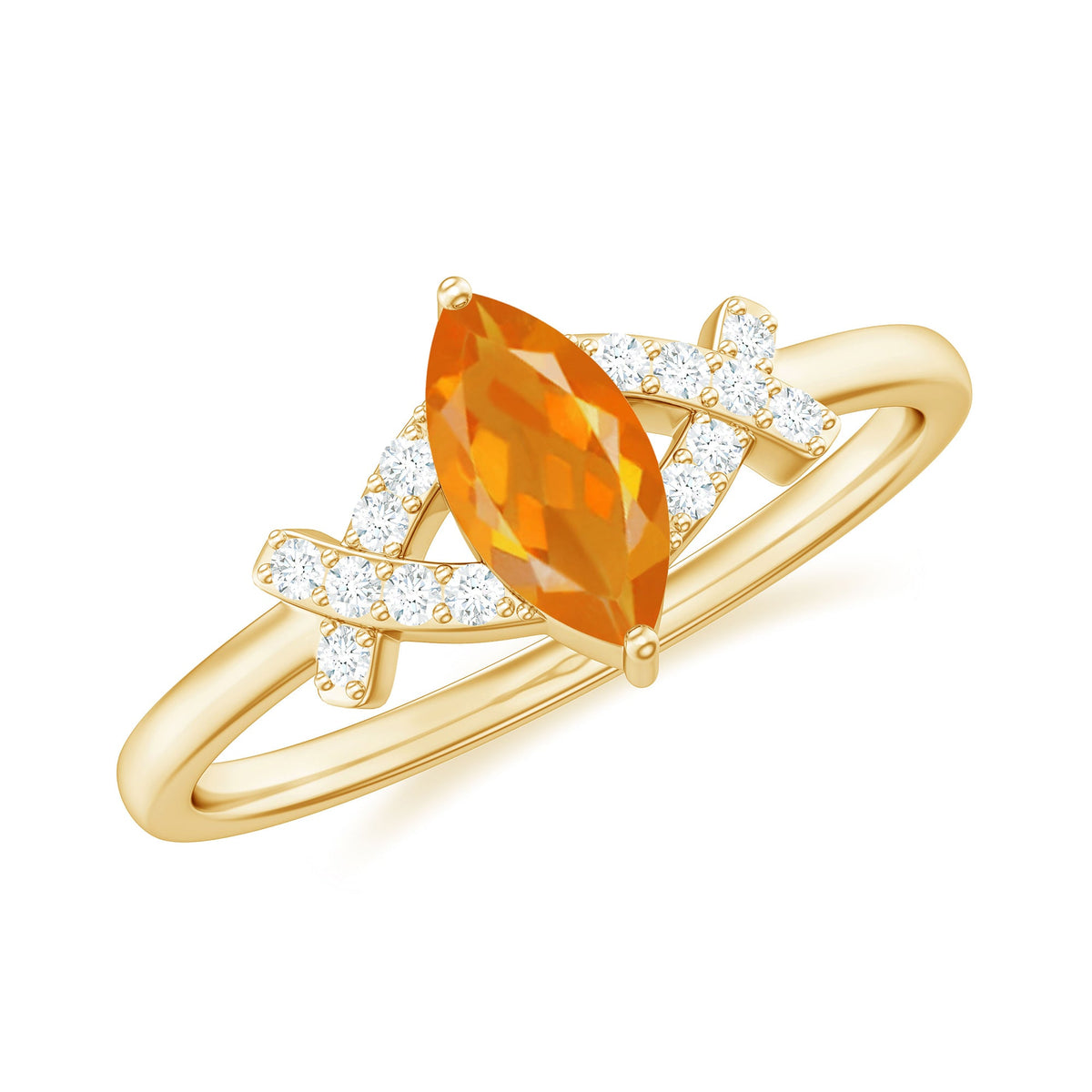 Marquise solitaire ring featuring a 1/2 carat fire opal with diamond accents, crafted by Rosec Jewels.