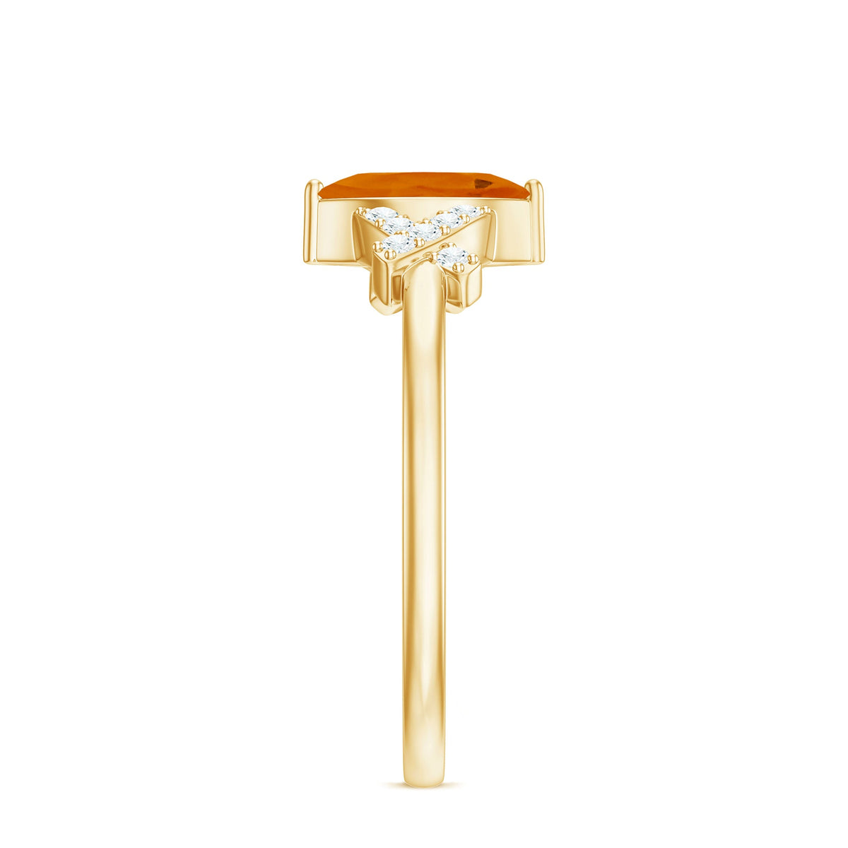 Marquise fire opal solitaire ring with diamond accents by Rosec Jewels, showcasing a 1/2 carat fiery orange gemstone and sparkling diamonds.
