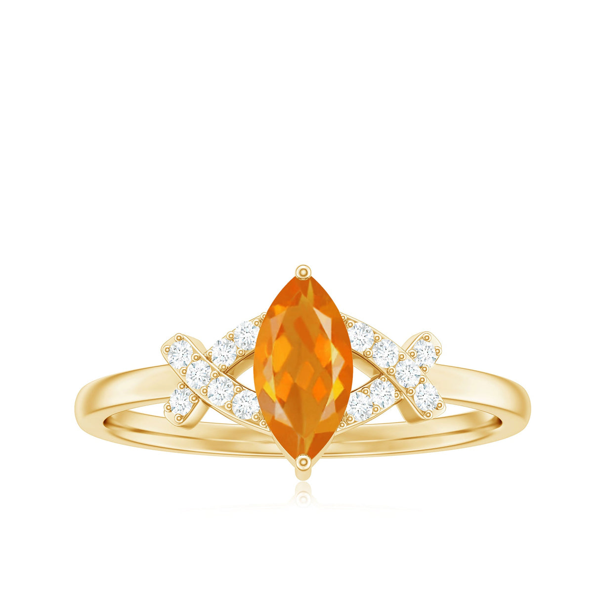 Rosec Jewels 1/2 carat fire opal marquise solitaire ring with diamond accent, showcasing a stunning gemstone and elegant band.