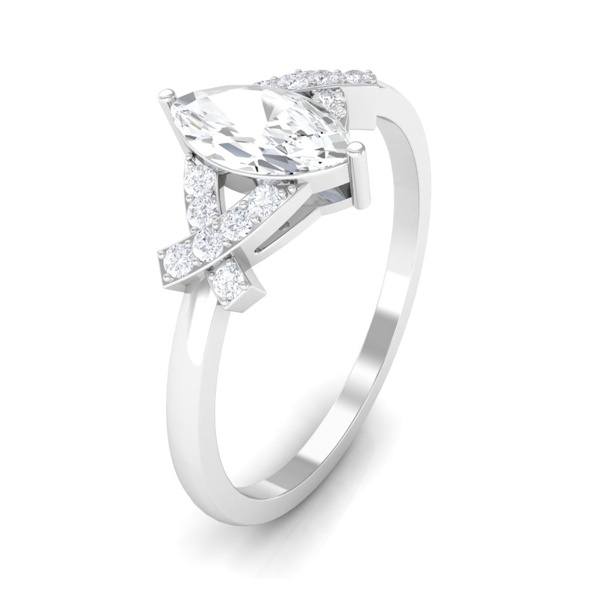 1 CT marquise cut zircon engagement ring with split shank from Rosec Jewels, showcasing a sparkling central stone and elegant band.