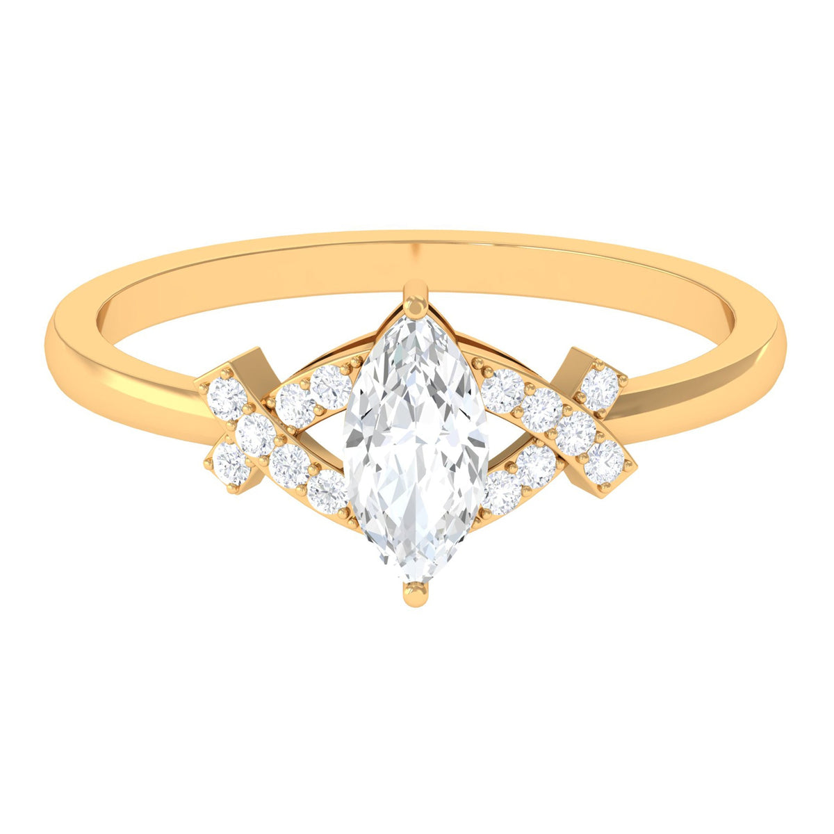 Marquise cut zircon engagement ring with split shank by Rosec Jewels, showcasing sparkling stone and elegant design.