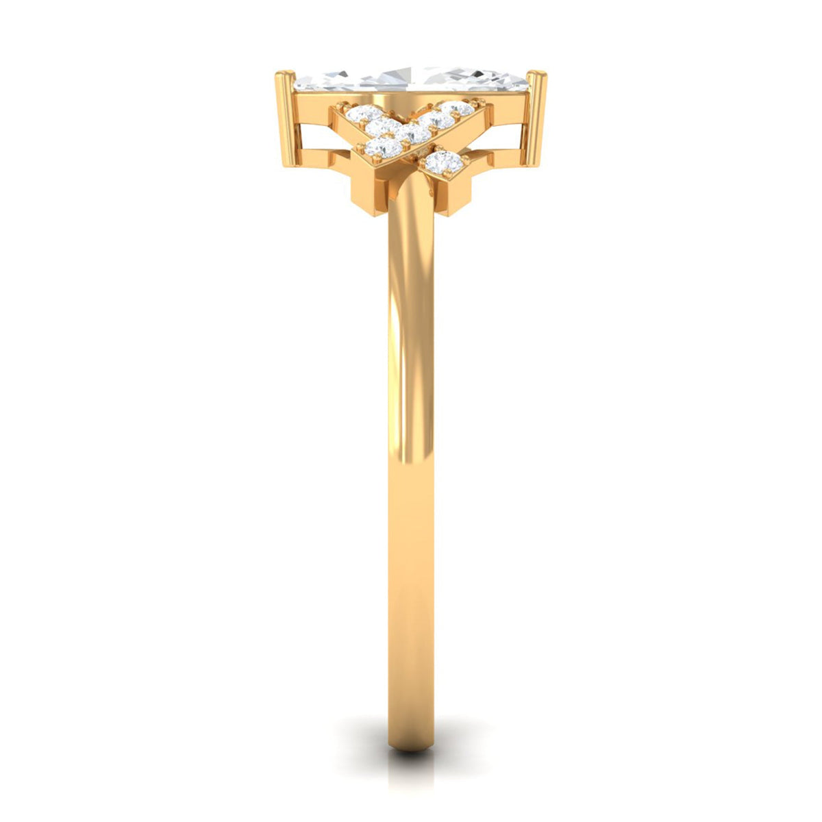 Marquise cut zircon engagement ring with split shank from Rosec Jewels, showcasing sparkling stones and elegant design.