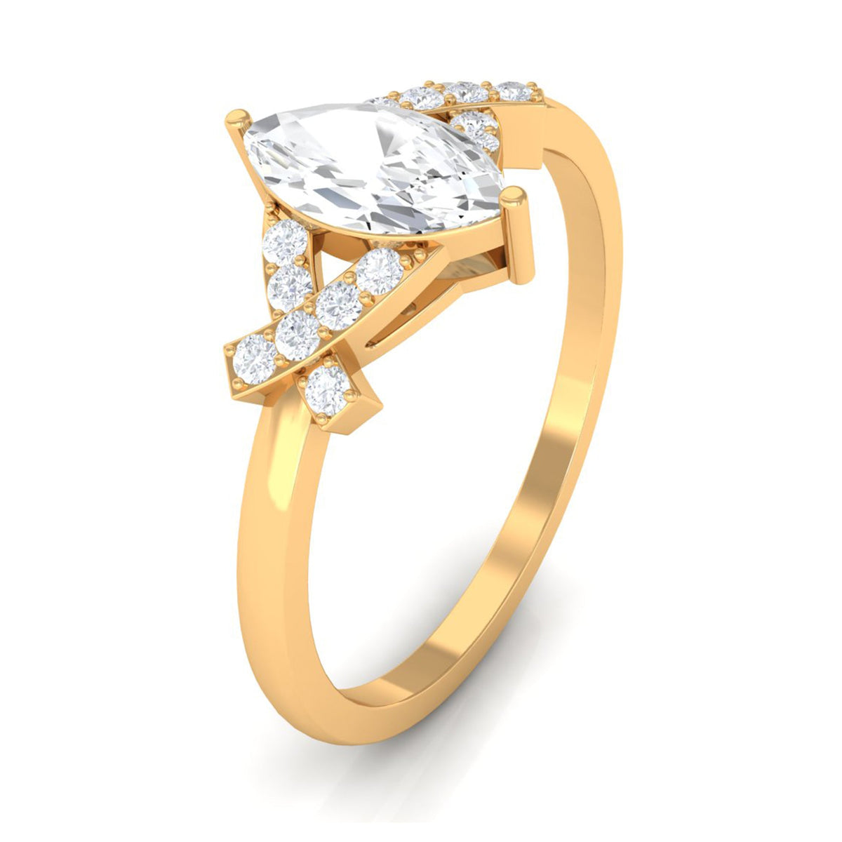 Marquise cut zircon engagement ring with split shank from Rosec Jewels, showcasing a sparkling central stone and elegant band.