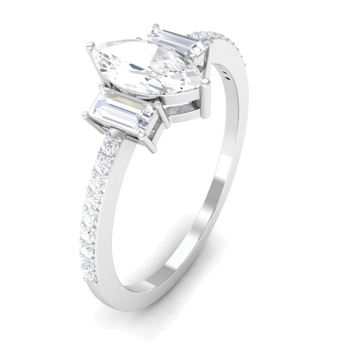 1.25 CT Zircon Three Stone Engagement Ring with Side Stones