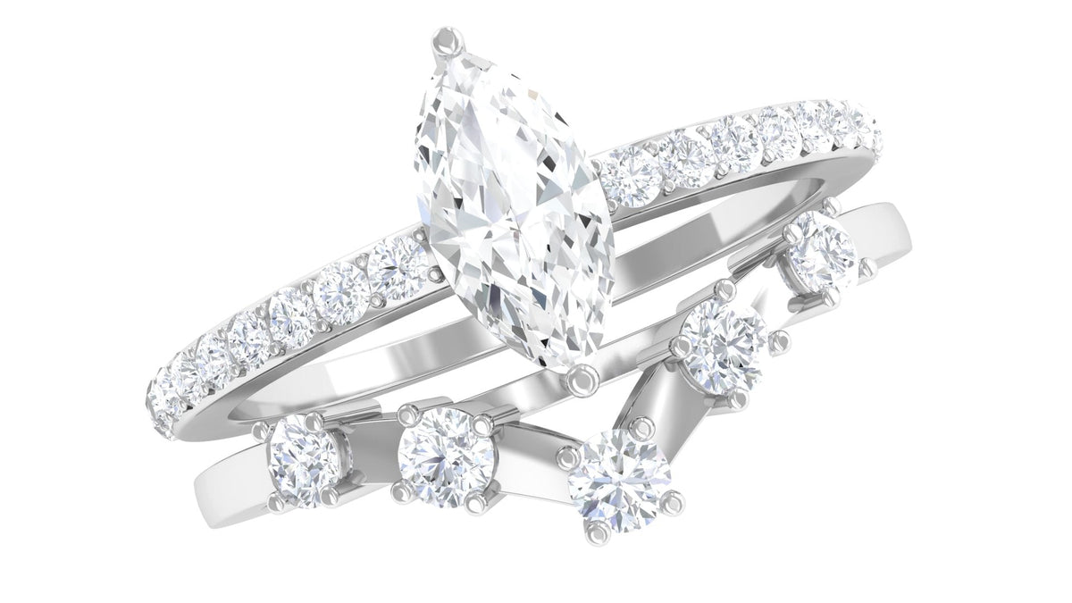 1.25 CT Marquise and Round Cut Zircon Solitaire Bridal Ring Set