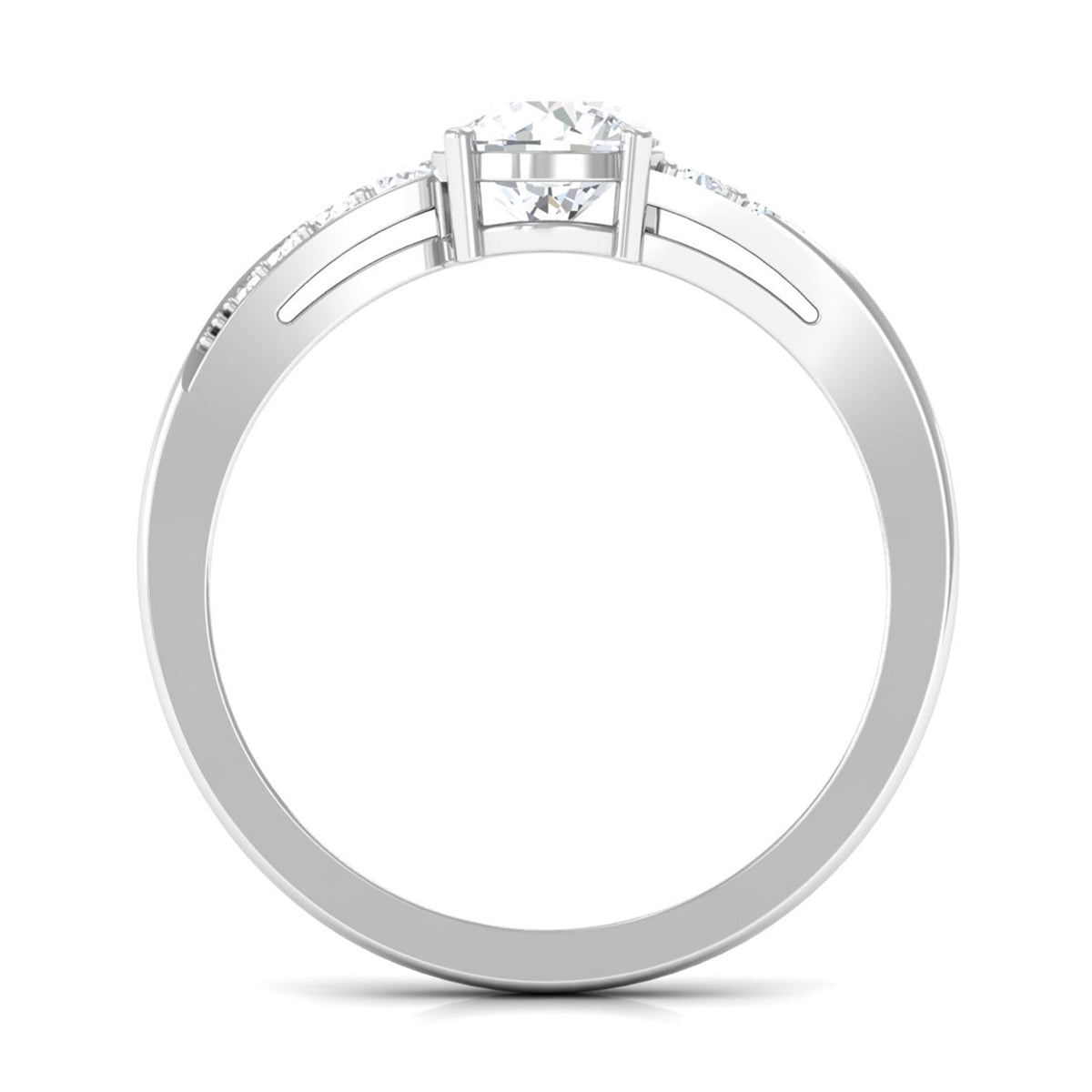 Rosec Jewels 1 Carat certified solitaire cubic zirconia bypass engagement ring with sleek, modern design and polished metal band.