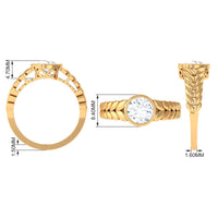 Bezel set 1.3 carat cubic zirconia leaf engagement ring by Rosec Jewels, featuring detailed leaf design and sparkling stones.