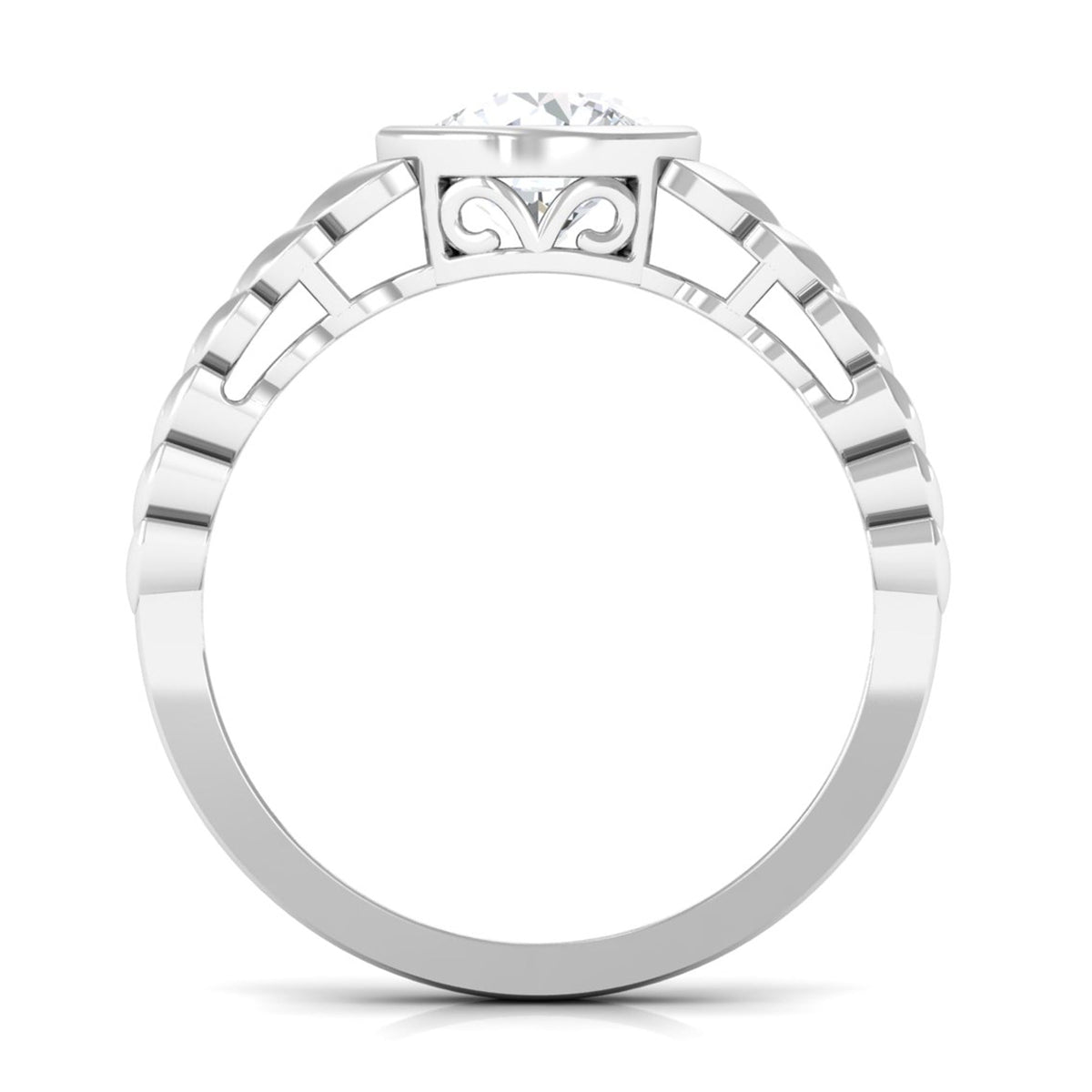 Bezel set cubic zirconia leaf engagement ring from Rosec Jewels, featuring a 1.3 carat sparkle and intricate leaf design.