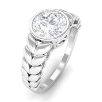 Bezel set cubic zirconia leaf engagement ring by Rosec Jewels featuring a 1.3 carat sparkling design and intricate leaf detailing.