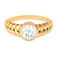 Rosec Jewels 1.3 carat cubic zirconia leaf engagement ring with bezel setting, featuring a detailed leaf design in silver-tone metal.