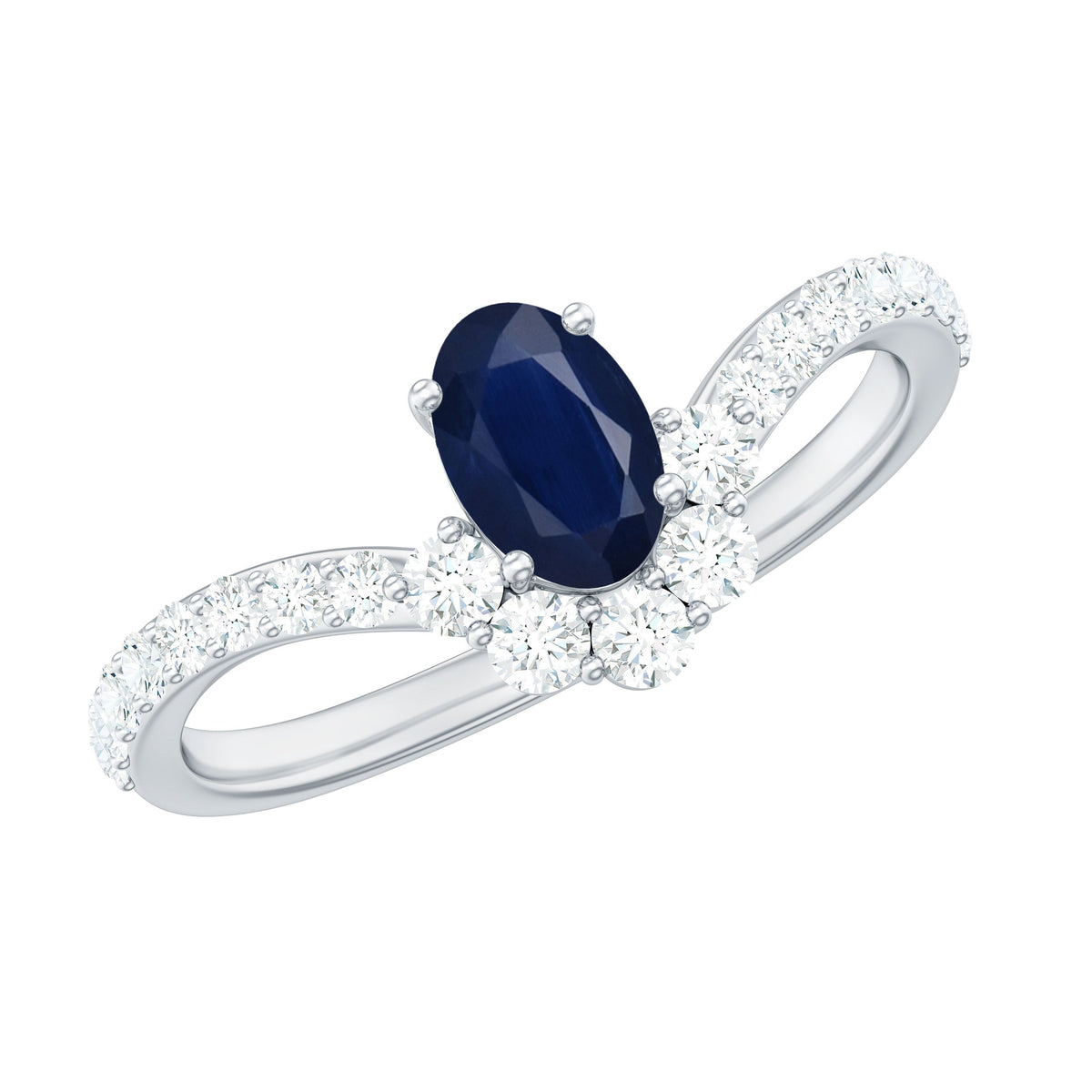 Oval cut blue sapphire and diamond chevron ring by Rosec Jewels featuring 1.25 CT gemstones and elegant design.