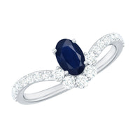 Oval cut blue sapphire and diamond chevron ring by Rosec Jewels featuring 1.25 CT gemstones and elegant design.