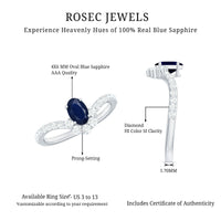 Oval cut blue sapphire and diamond Chevron ring by Rosec Jewels, showcasing a 1.25 CT blue sapphire with sparkling diamonds.