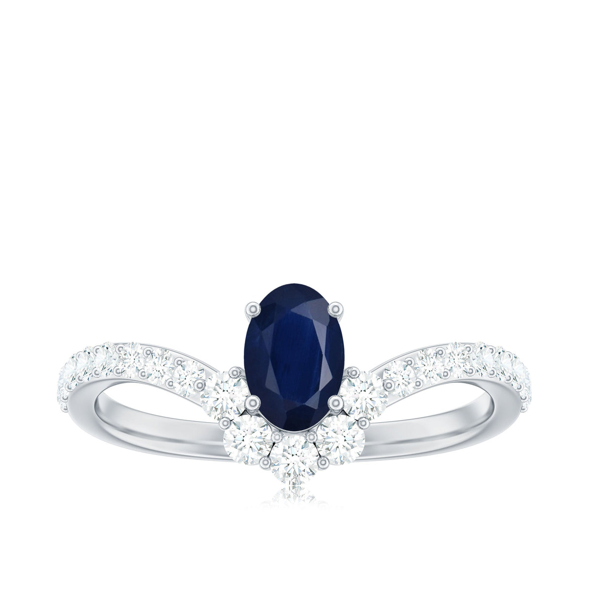 Oval cut blue sapphire and diamond chevron ring by Rosec Jewels featuring 1.25 CT gemstones and elegant gold band.