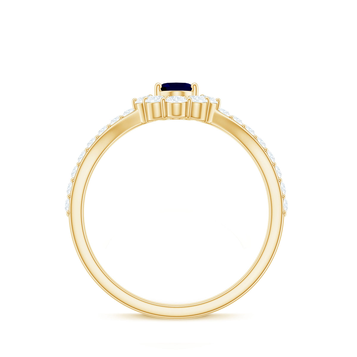 Blue sapphire and diamond chevron ring with 1.25 carats oval cut gemstone by Rosec Jewels, showcasing elegant jewelry design.