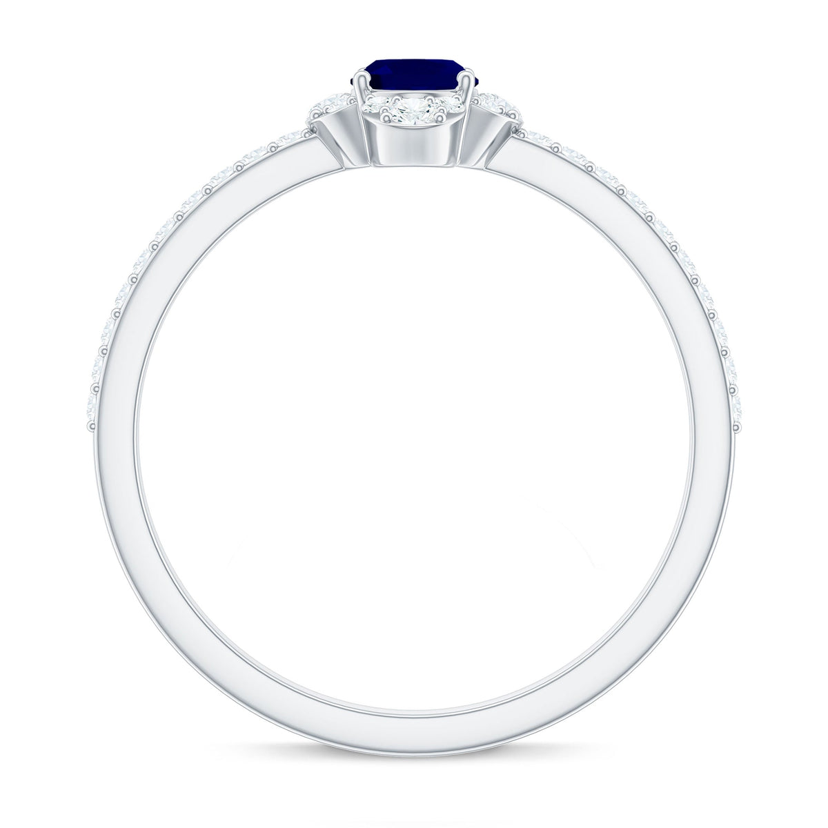 Oval blue sapphire engagement ring with diamond accents by Rosec Jewels, showcasing the intricate design and sparkling gemstones.