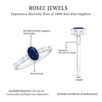 Vintage blue sapphire oval engagement ring with diamond accents, featuring a classic design from Rosec Jewels.
