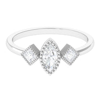 Beaded Bezel Set Zircon Three Stone Engagement Ring