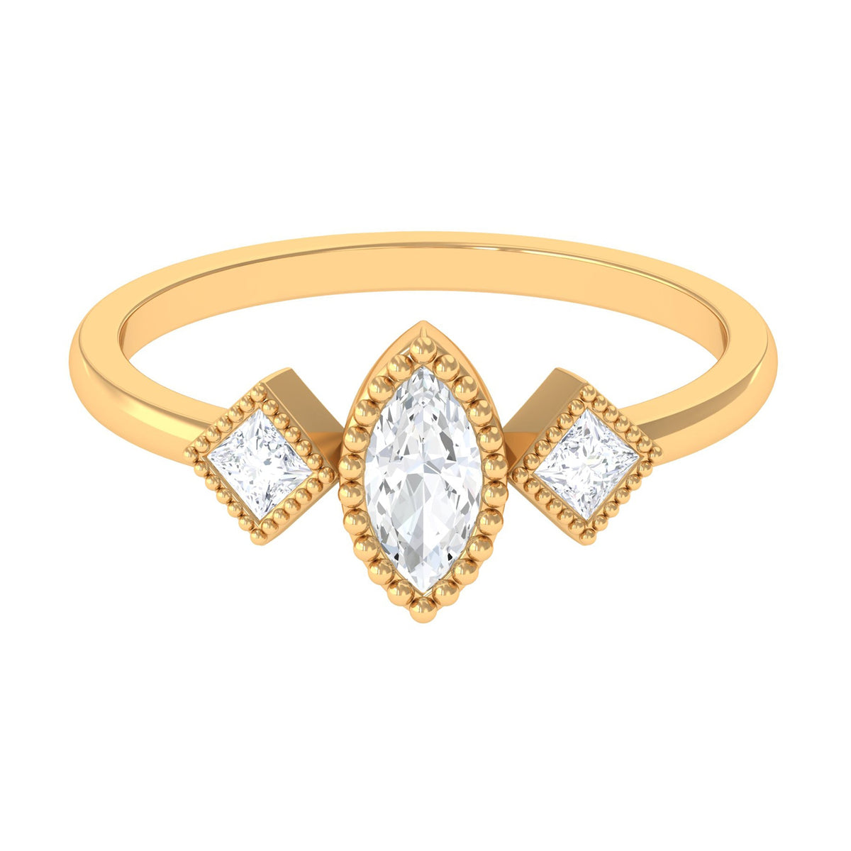 Beaded Bezel Set Zircon Three Stone Engagement Ring
