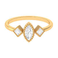 Beaded Bezel Set Zircon Three Stone Engagement Ring