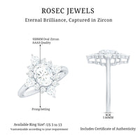 1 Carat Oval Zirconia Statement Engagement Ring with Halo