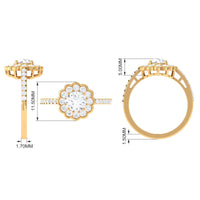 Rosec Jewels cubic zirconia flower engagement ring with side stones, featuring a detailed floral design and sparkling accents.
