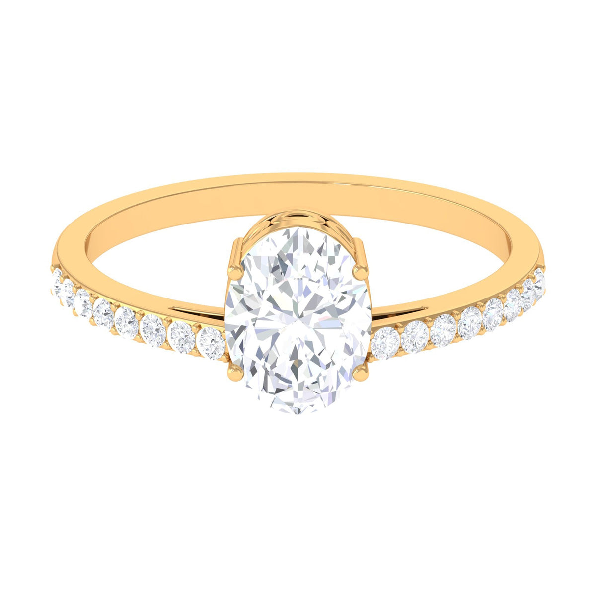 Rosec Jewels 1.2 carat oval cut solitaire zircon engagement ring with side stones, showcasing elegant ring design and sparkling stones.